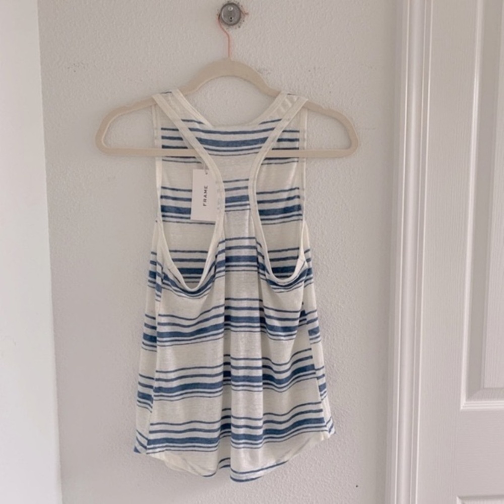 Frame Racer Back Linen Tank. / Denim Striped - Picture 2 of 10